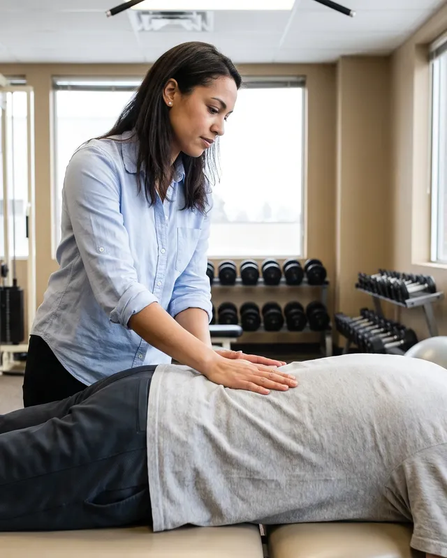 Therapist guiding a patient through hands-on spinal treatment