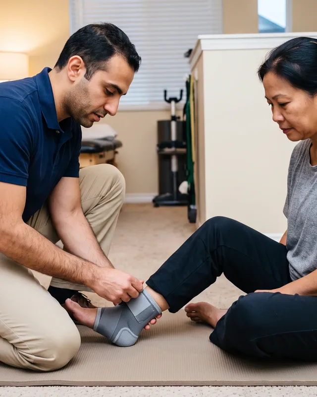 Therapist performing manual therapy on a patient's foot and ankle
