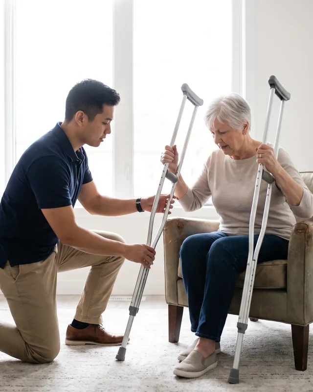 Physical therapist guiding a patient through knee replacement recovery