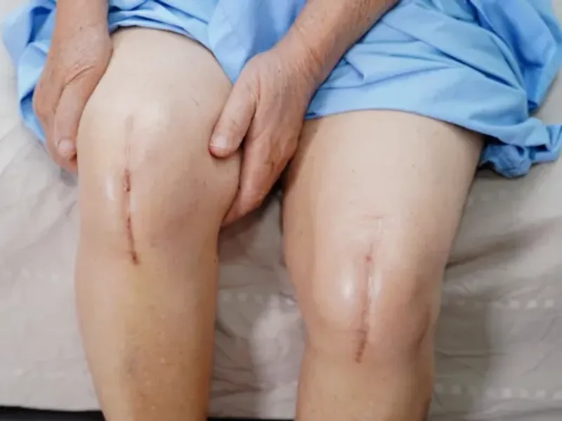 Physical therapist guiding a patient through knee replacement recovery