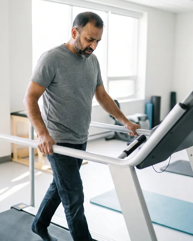 Physical therapist guiding a patient with Parkinson's through movement training
