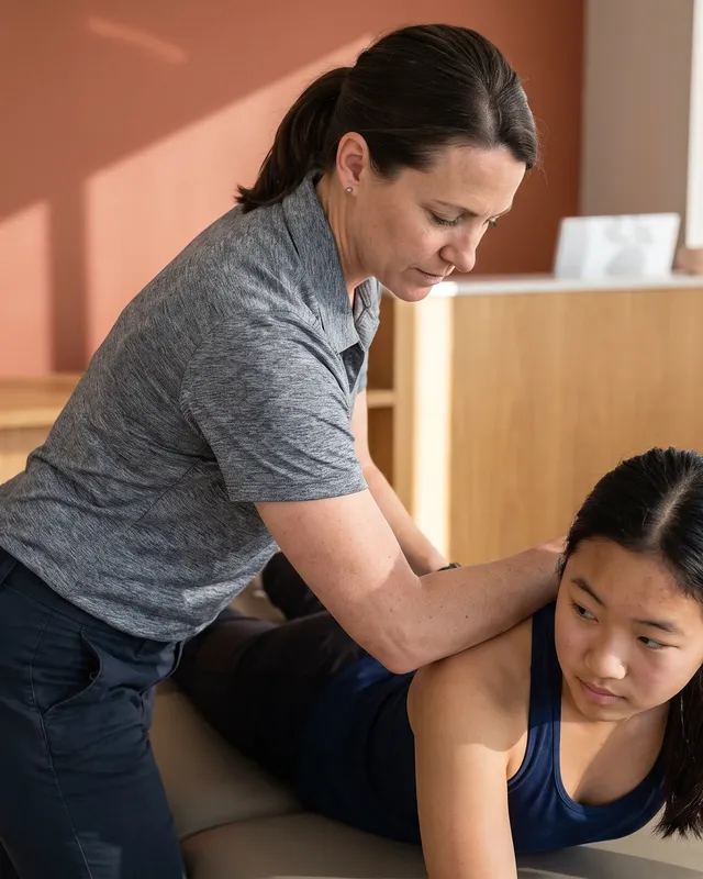 Therapist performing shoulder mobilization and rotator cuff strengthening