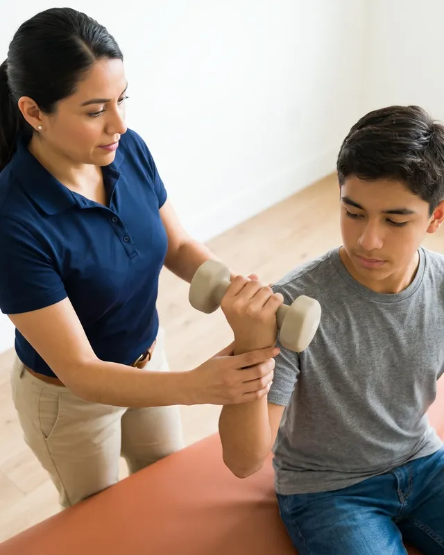 Physical therapist guiding a stroke survivor through rehabilitation