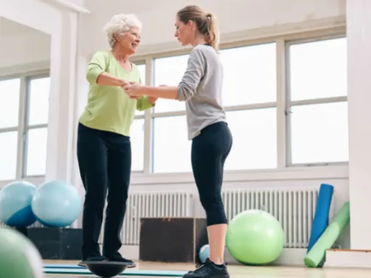 Vestibular therapy balance exercise with a physical therapist
